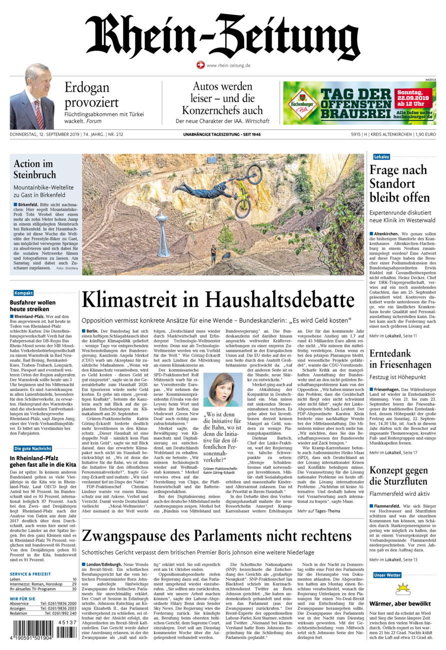 Rhein-Zeitung Kreis Altenkirchen vom Donnerstag, 12.09.2019