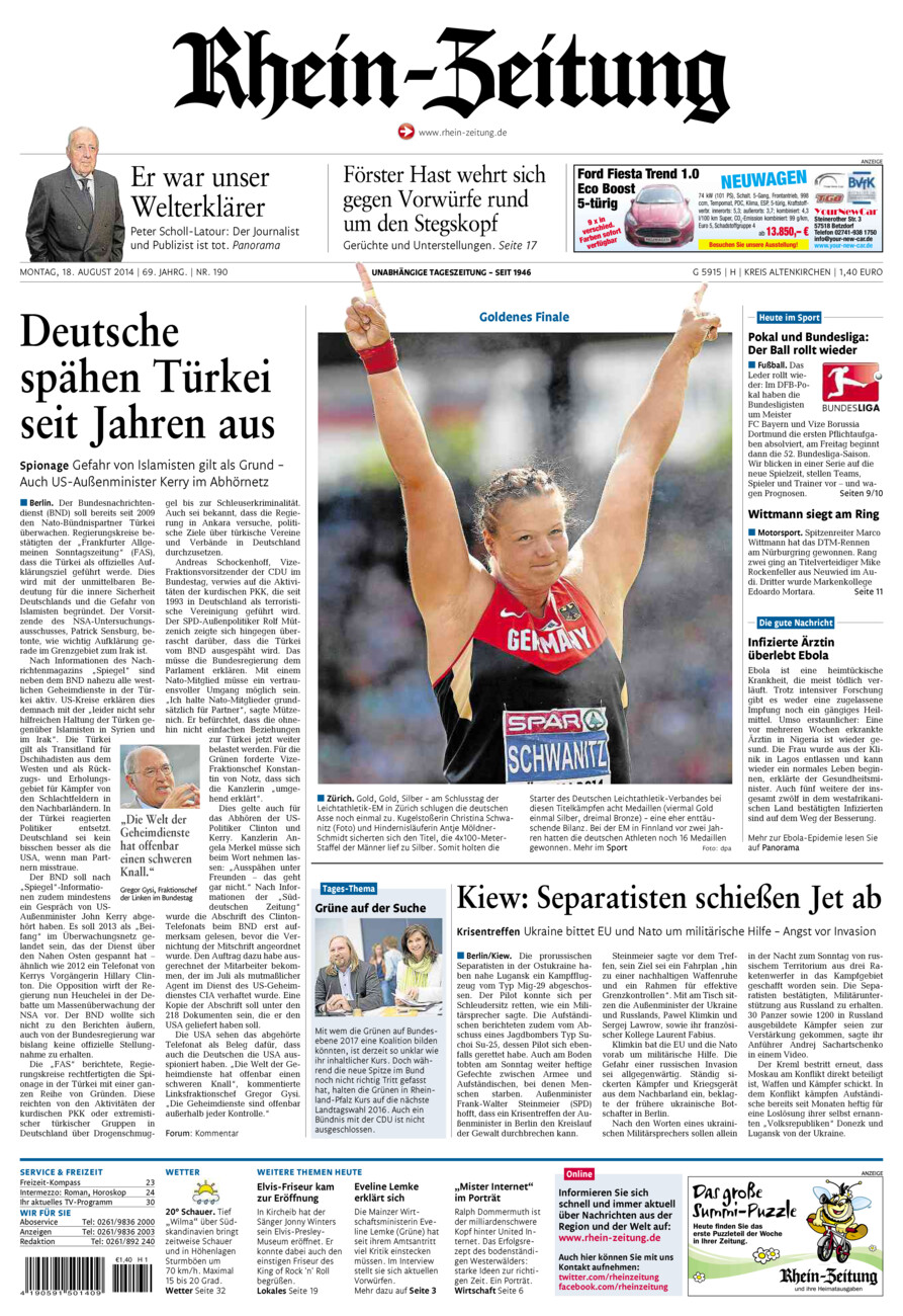 Rhein-Zeitung Kreis Altenkirchen vom Montag, 18.08.2014