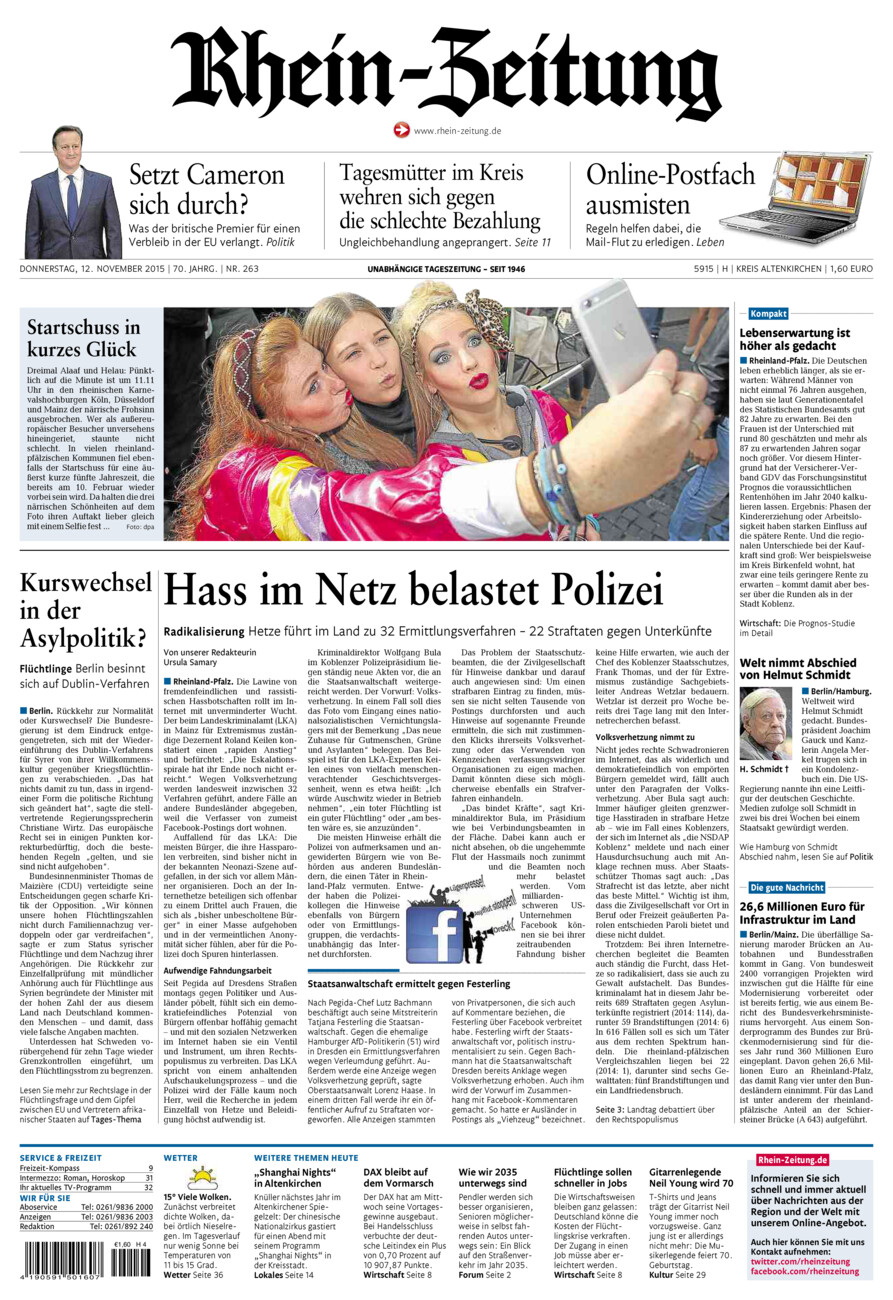 Rhein-Zeitung Kreis Altenkirchen vom Donnerstag, 12.11.2015