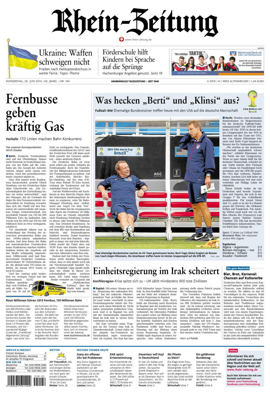 Rhein-Zeitung Kreis Altenkirchen vom Donnerstag, 26.06.2014