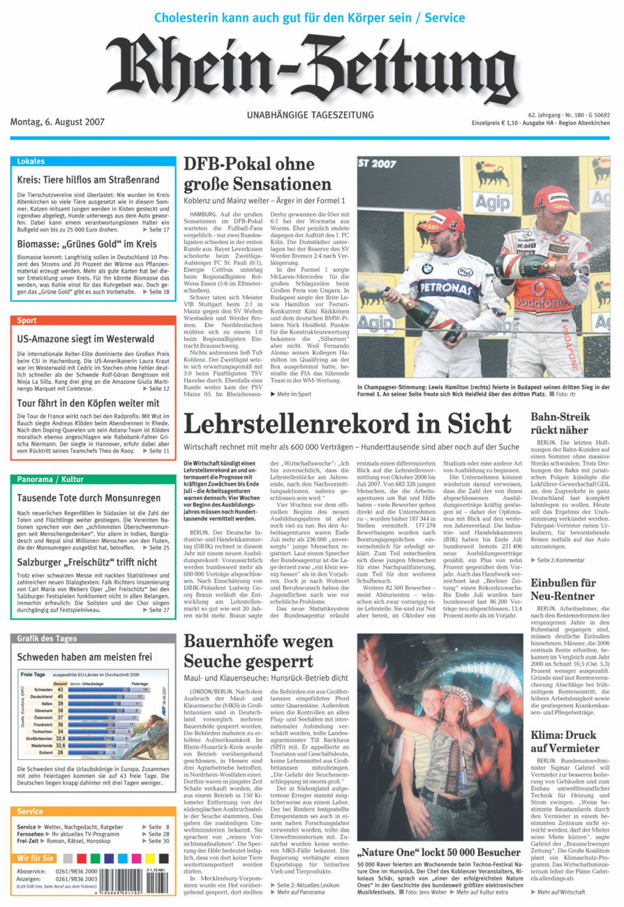 Rhein-Zeitung Kreis Altenkirchen vom Montag, 06.08.2007