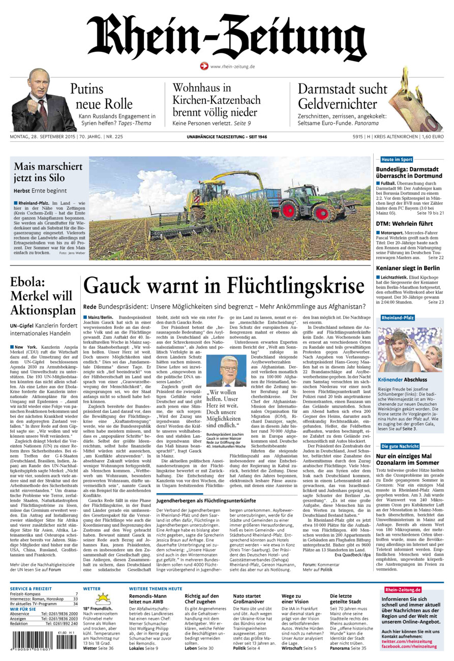 Rhein-Zeitung Kreis Altenkirchen vom Montag, 28.09.2015