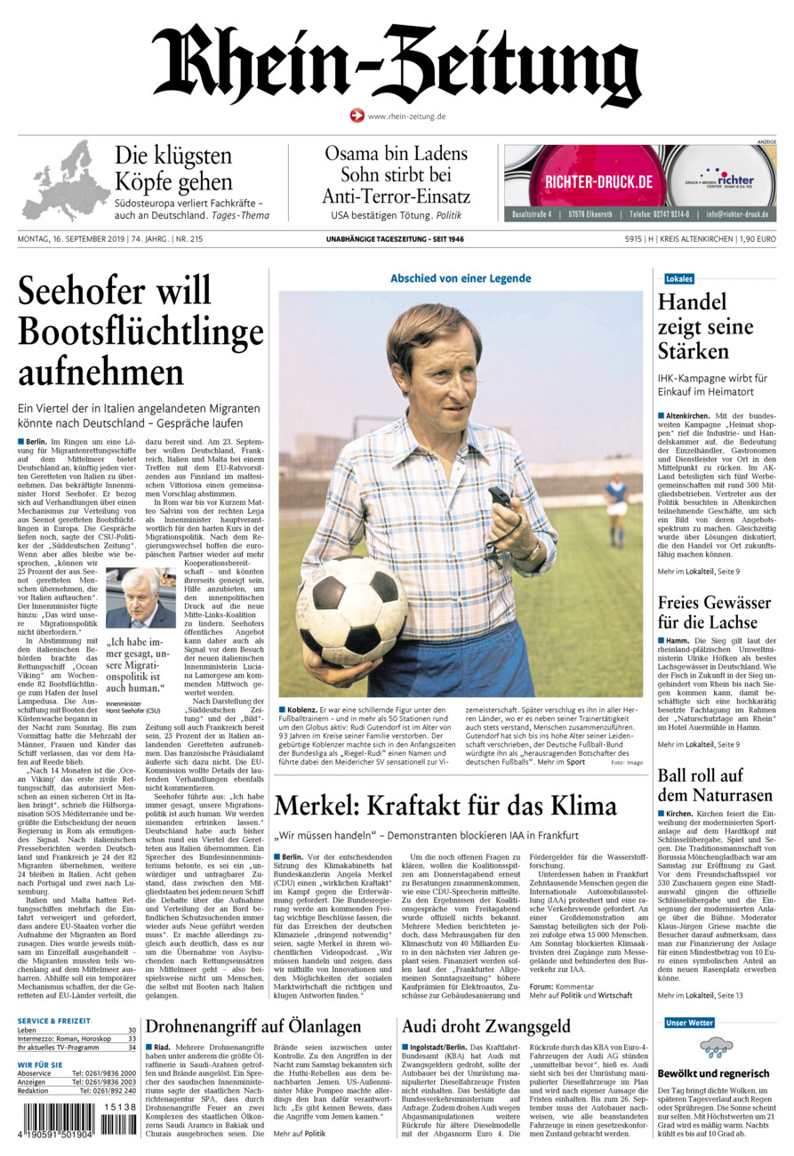 Rhein-Zeitung Kreis Altenkirchen vom Montag, 16.09.2019
