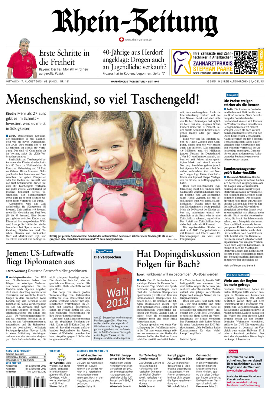 Rhein-Zeitung Kreis Altenkirchen vom Mittwoch, 07.08.2013