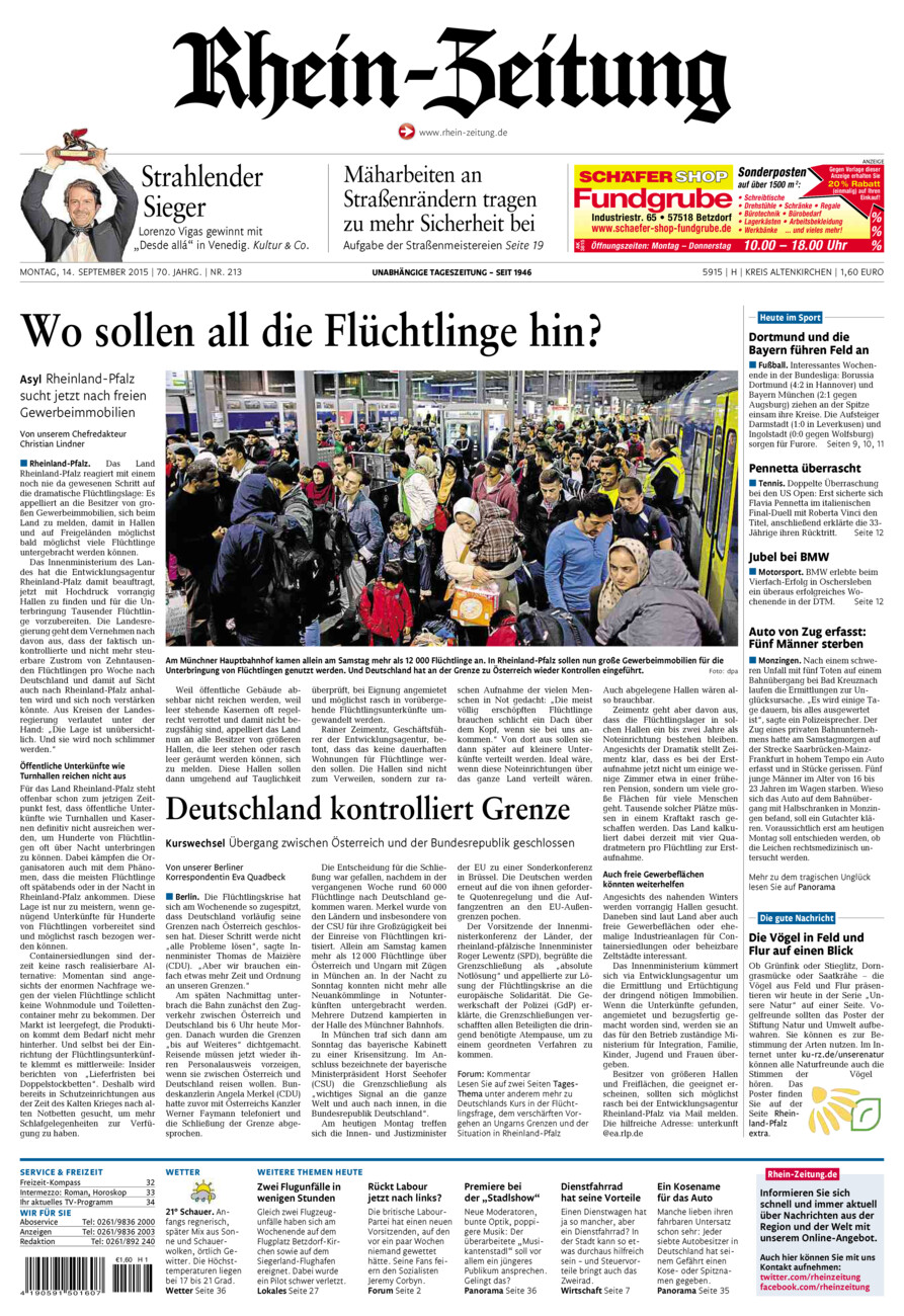 Rhein-Zeitung Kreis Altenkirchen vom Montag, 14.09.2015