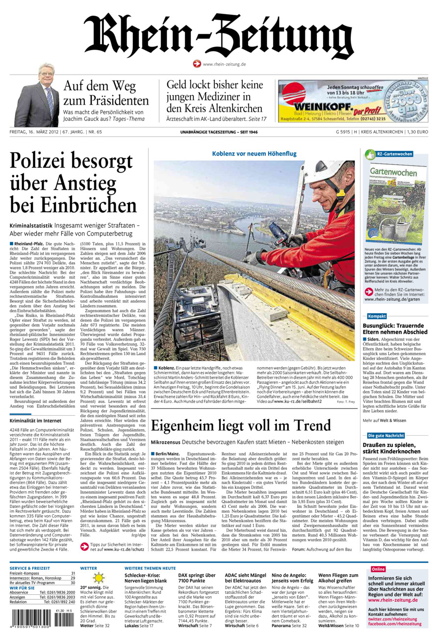 Rhein-Zeitung Kreis Altenkirchen vom Freitag, 16.03.2012