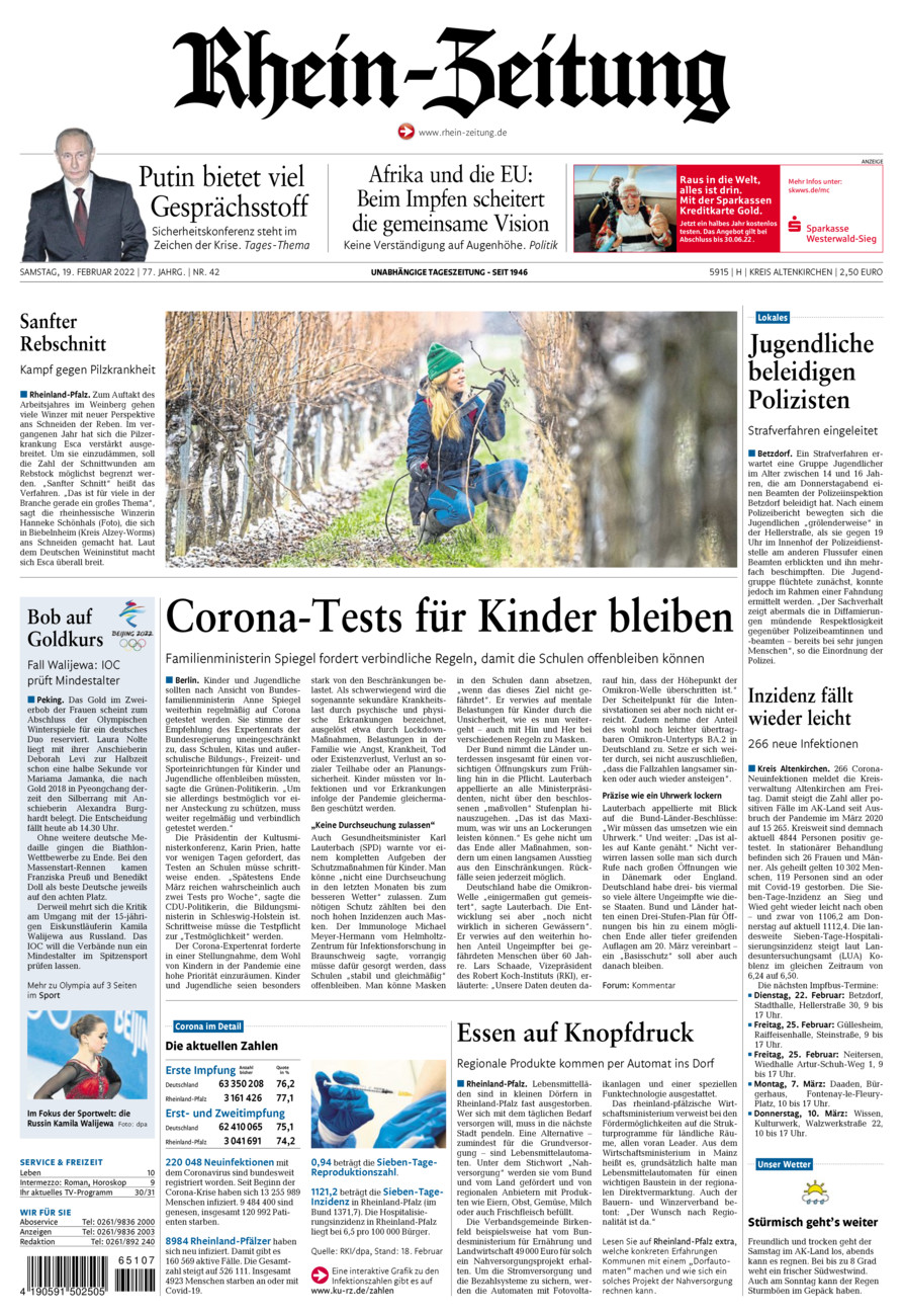 Rhein-Zeitung Kreis Altenkirchen vom Samstag, 19.02.2022