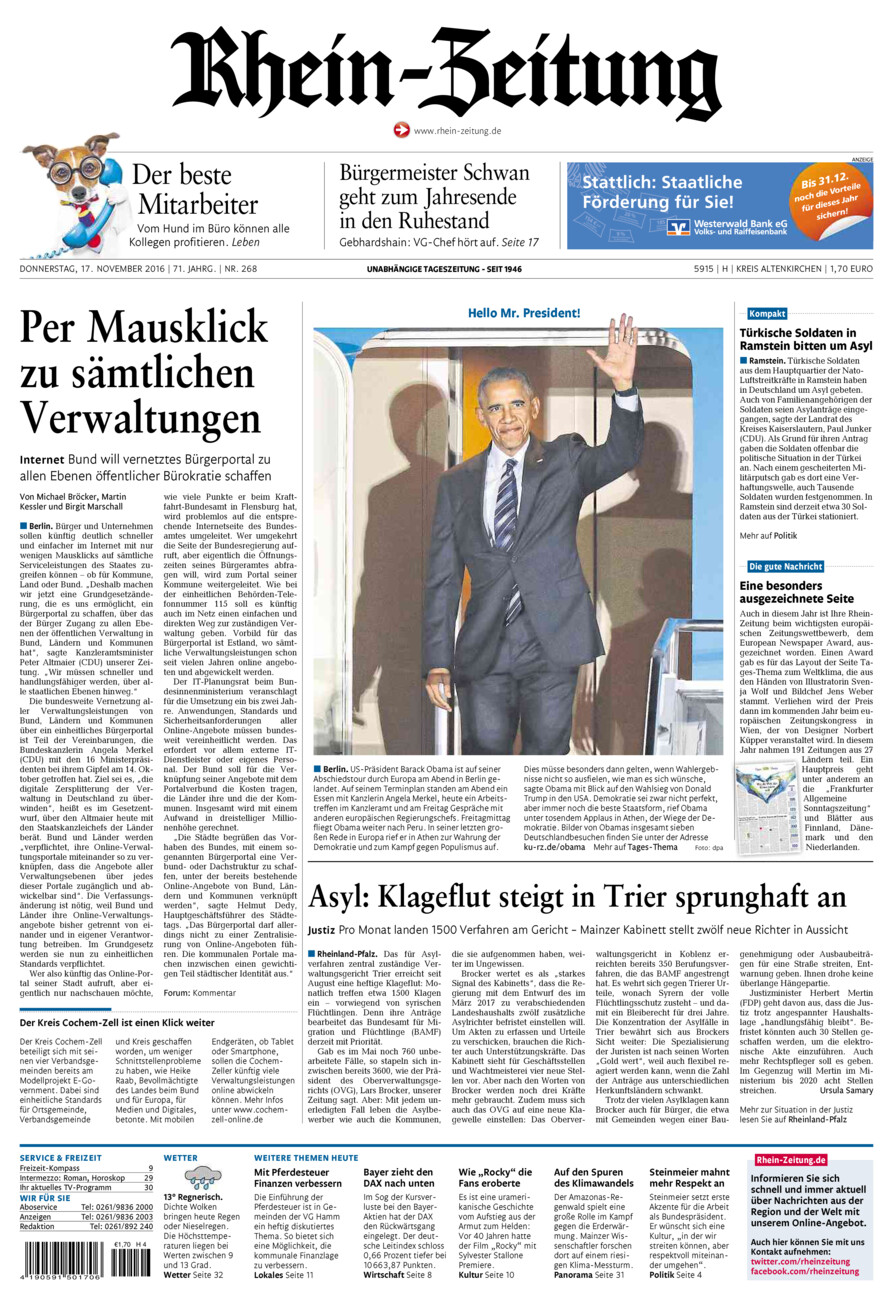 Rhein-Zeitung Kreis Altenkirchen vom Donnerstag, 17.11.2016