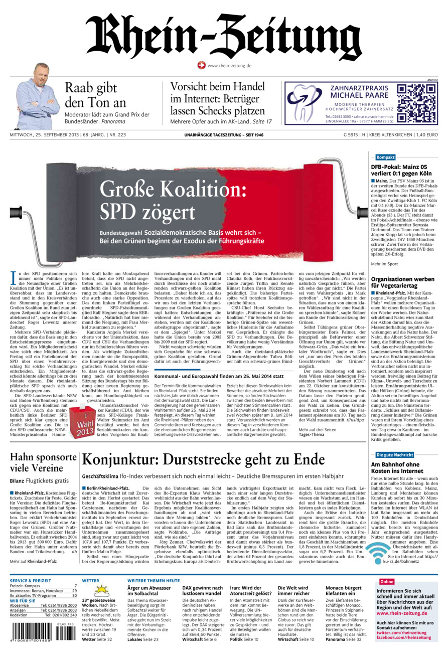 Rhein-Zeitung Kreis Altenkirchen vom Mittwoch, 25.09.2013