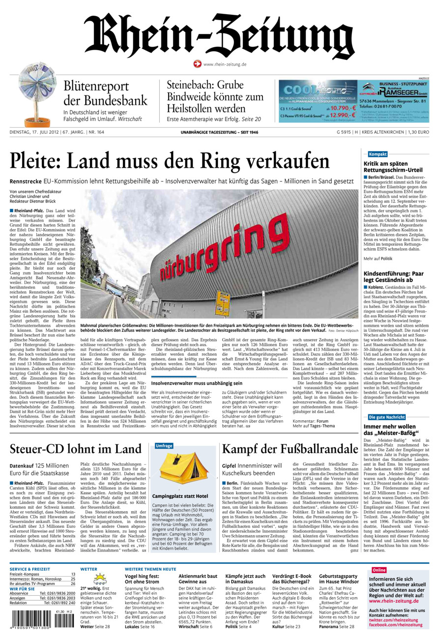 Rhein-Zeitung Kreis Altenkirchen vom Dienstag, 17.07.2012