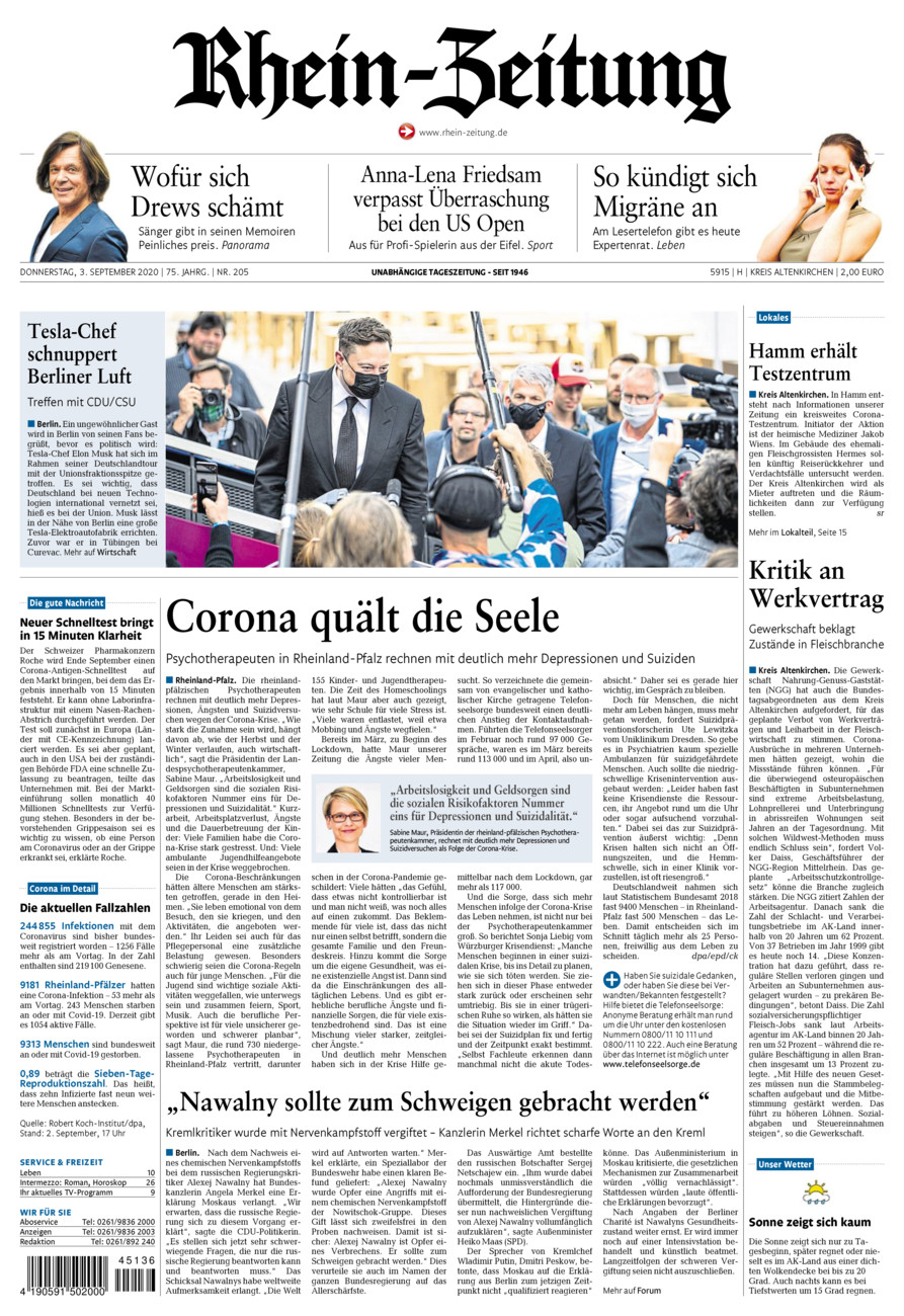 Rhein-Zeitung Kreis Altenkirchen vom Donnerstag, 03.09.2020
