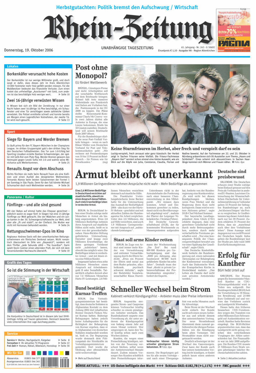 Rhein-Zeitung Kreis Altenkirchen vom Donnerstag, 19.10.2006