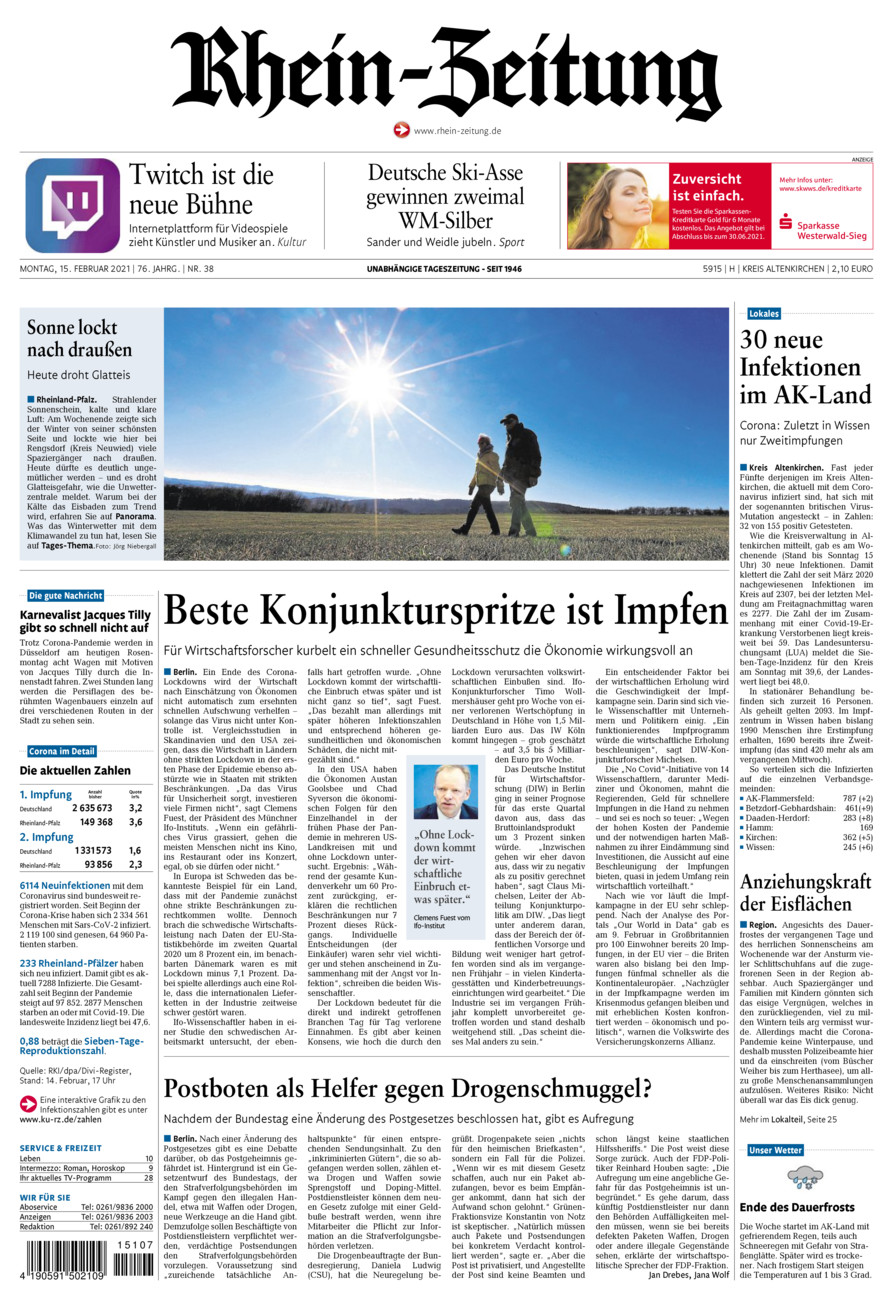 Rhein-Zeitung Kreis Altenkirchen vom Montag, 15.02.2021