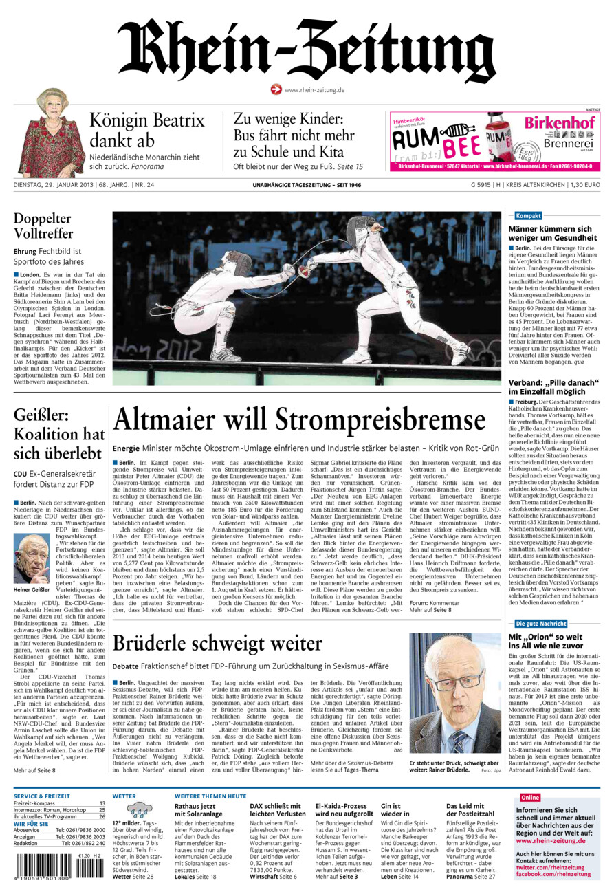 Rhein-Zeitung Kreis Altenkirchen vom Dienstag, 29.01.2013