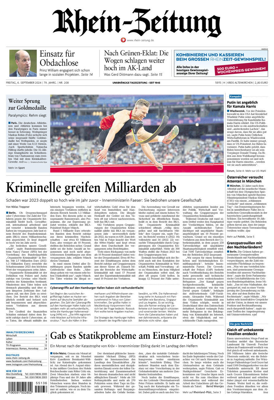 Rhein-Zeitung Kreis Altenkirchen vom Freitag, 06.09.2024