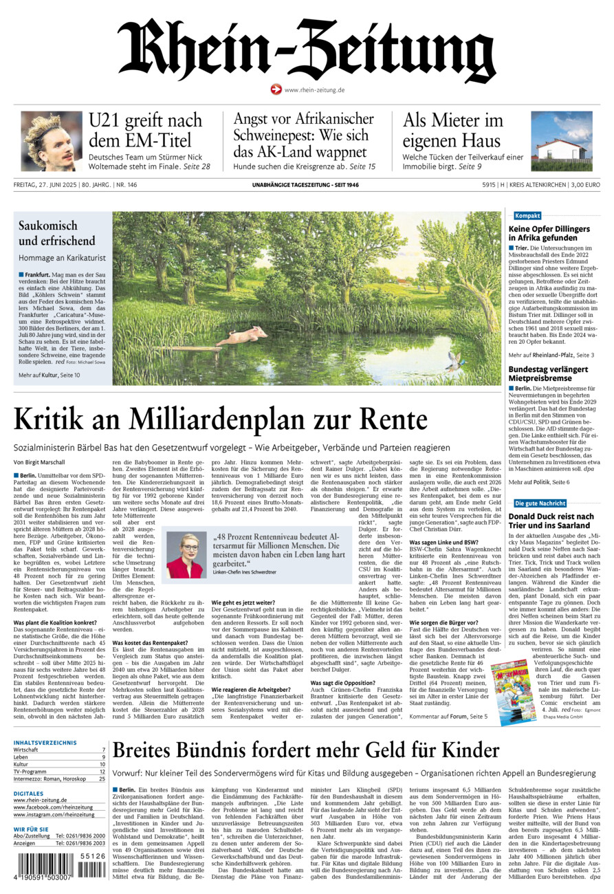 Rhein-Zeitung Kreis Altenkirchen vom Freitag, 27.06.2025