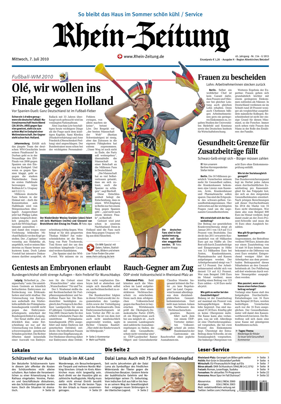 Rhein-Zeitung Kreis Altenkirchen vom Mittwoch, 07.07.2010