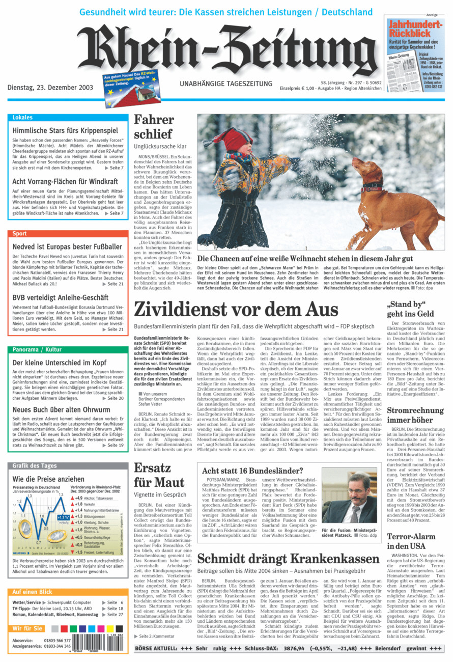 Rhein-Zeitung Kreis Altenkirchen vom Dienstag, 23.12.2003