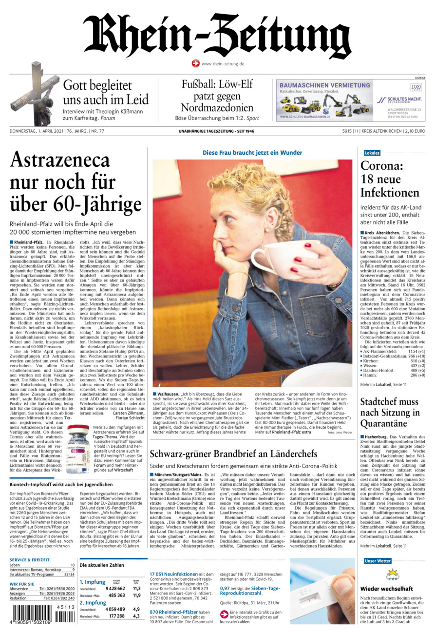 Rhein-Zeitung Kreis Altenkirchen vom Donnerstag, 01.04.2021
