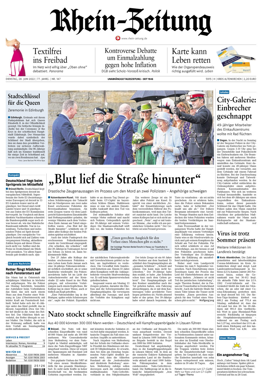 Rhein-Zeitung Kreis Altenkirchen vom Dienstag, 28.06.2022
