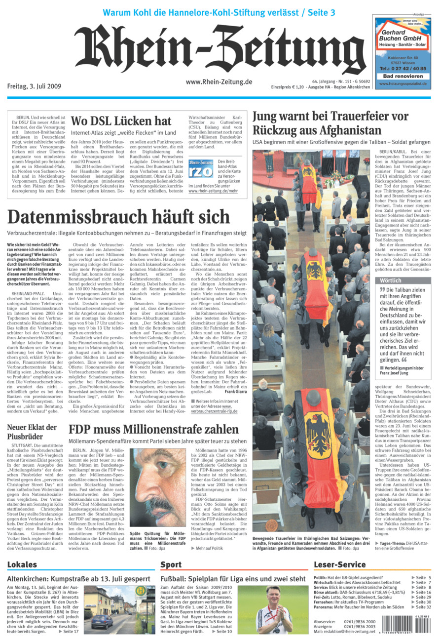 Rhein-Zeitung Kreis Altenkirchen vom Freitag, 03.07.2009