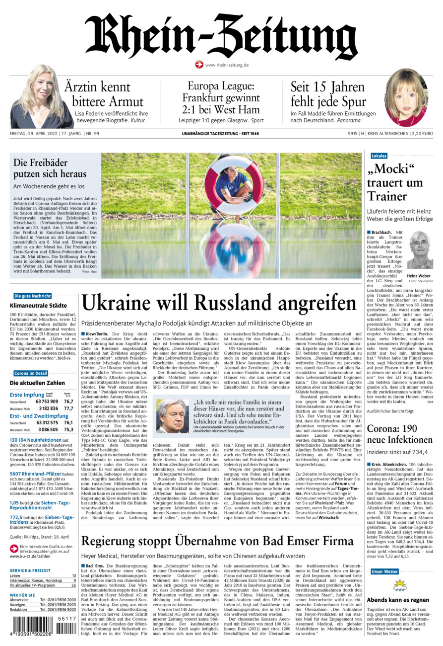 Rhein-Zeitung Kreis Altenkirchen vom Freitag, 29.04.2022
