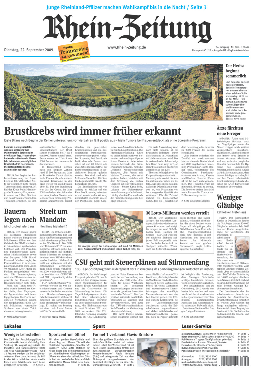 Rhein-Zeitung Kreis Altenkirchen vom Dienstag, 22.09.2009