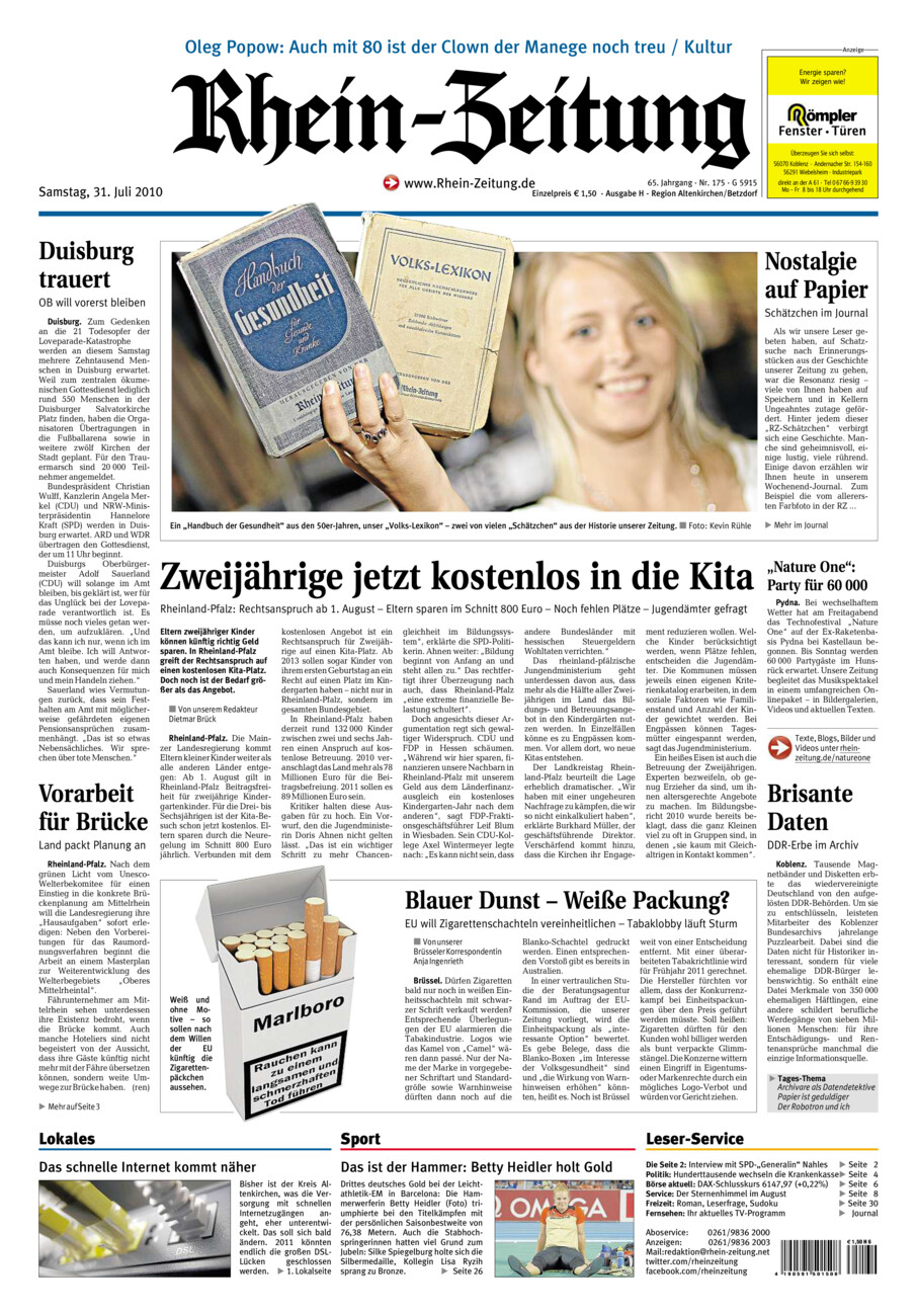 Rhein-Zeitung Kreis Altenkirchen vom Samstag, 31.07.2010