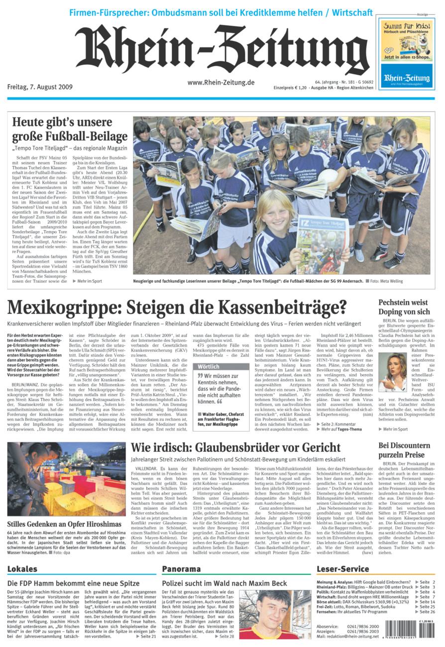 Rhein-Zeitung Kreis Altenkirchen vom Freitag, 07.08.2009