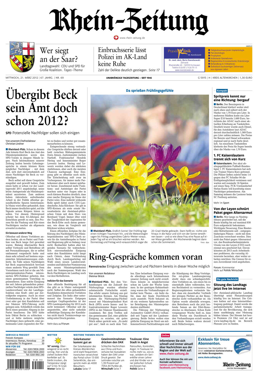 Rhein-Zeitung Kreis Altenkirchen vom Mittwoch, 21.03.2012