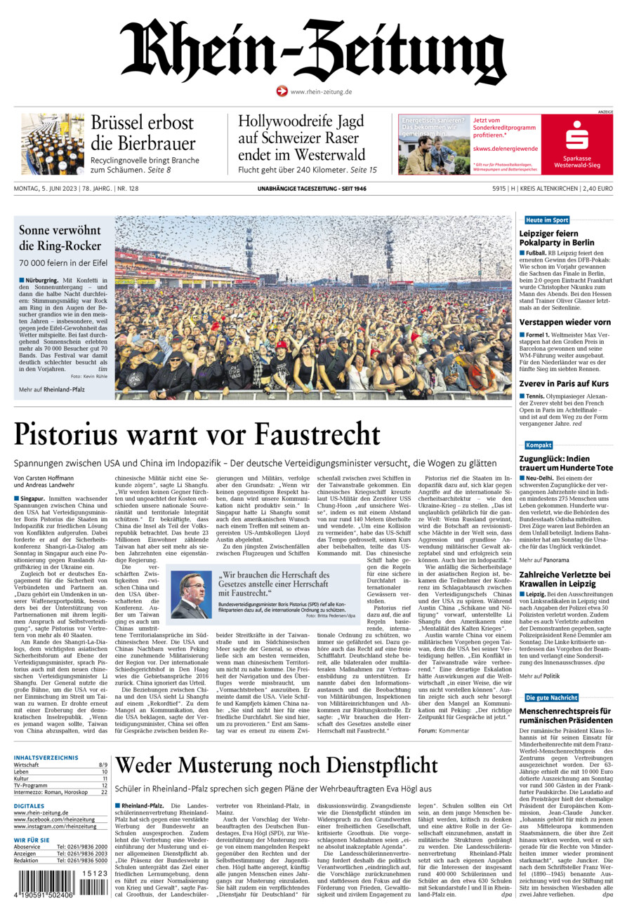 Rhein-Zeitung Kreis Altenkirchen vom Montag, 05.06.2023