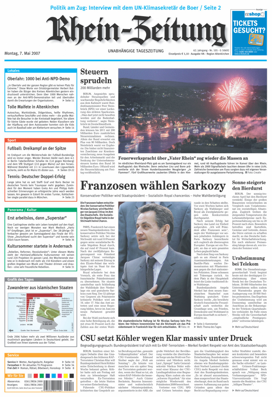 Rhein-Zeitung Kreis Altenkirchen vom Montag, 07.05.2007