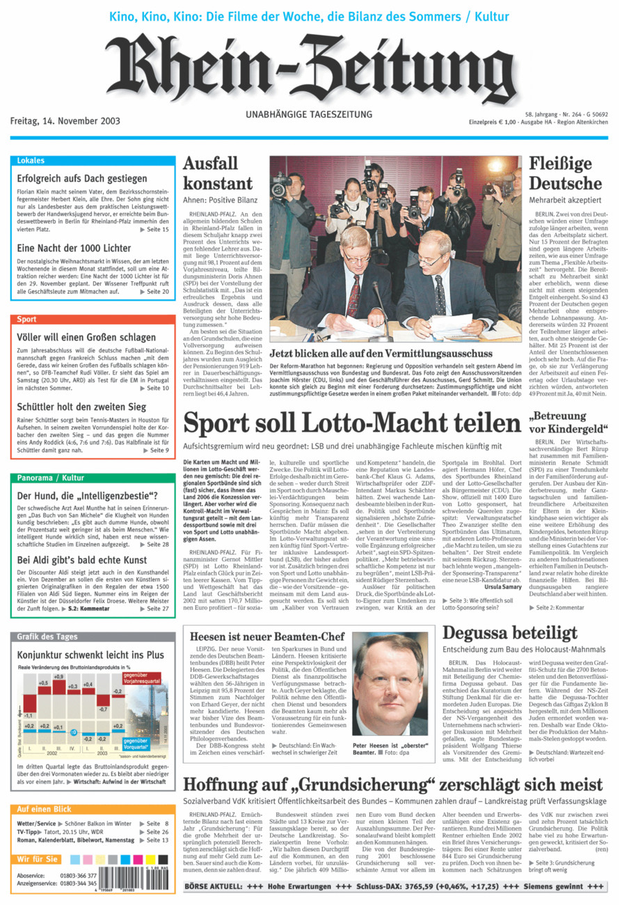 Rhein-Zeitung Kreis Altenkirchen vom Freitag, 14.11.2003
