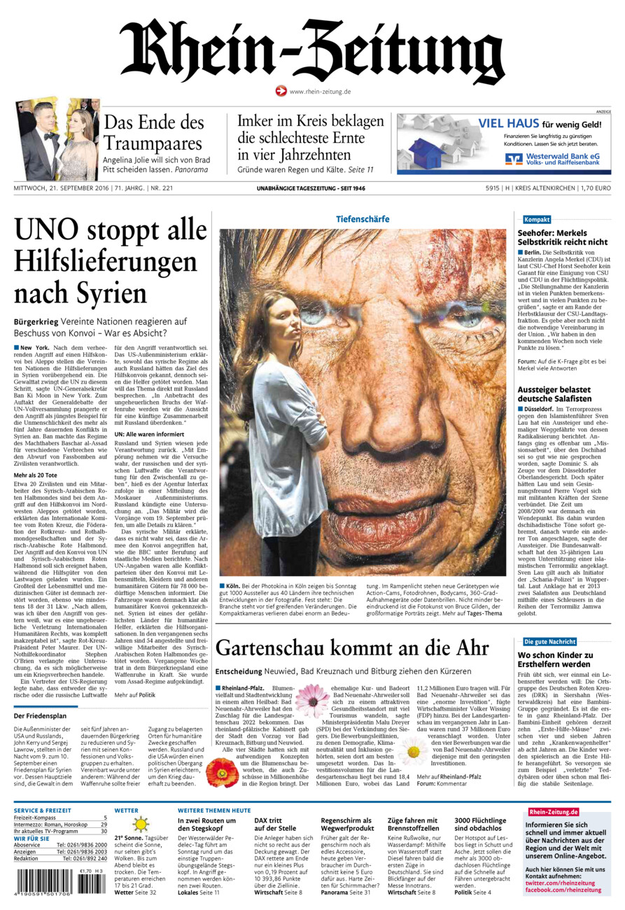 Rhein-Zeitung Kreis Altenkirchen vom Mittwoch, 21.09.2016