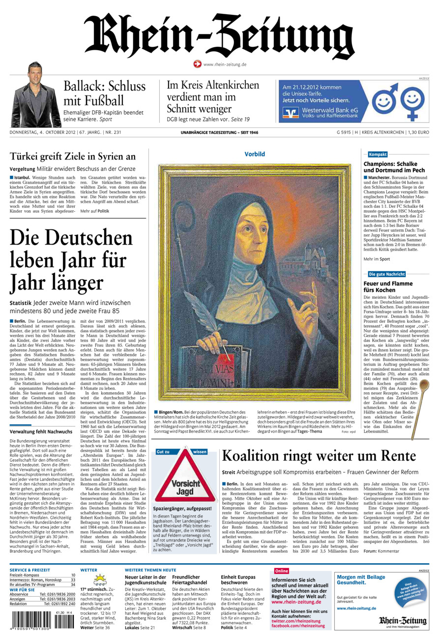 Rhein-Zeitung Kreis Altenkirchen vom Donnerstag, 04.10.2012