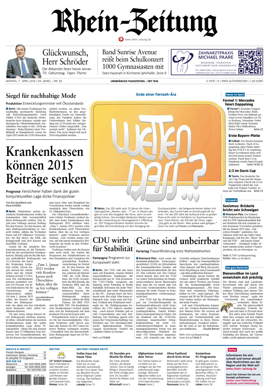 Rhein-Zeitung Kreis Altenkirchen vom Montag, 07.04.2014