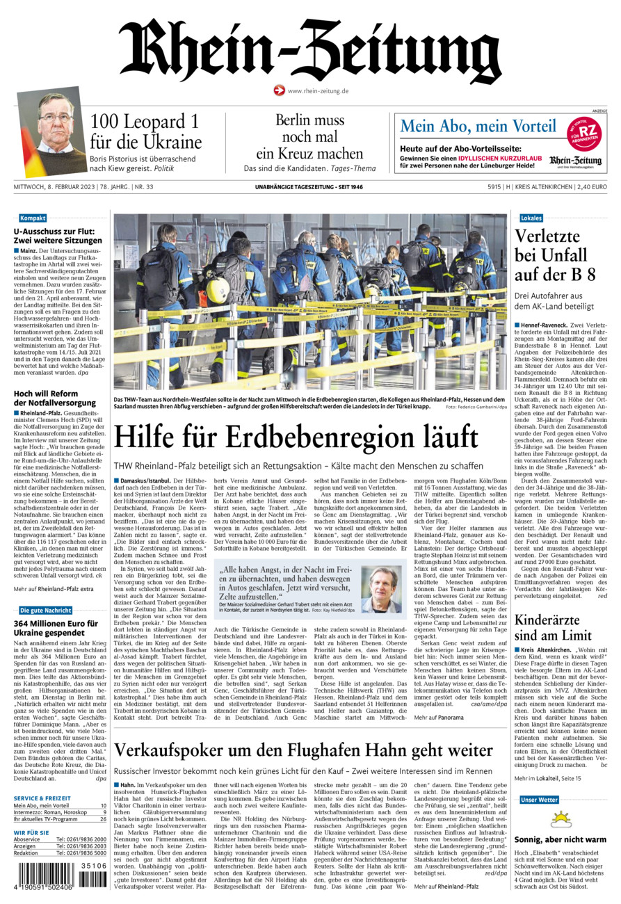 Rhein-Zeitung Kreis Altenkirchen vom Mittwoch, 08.02.2023