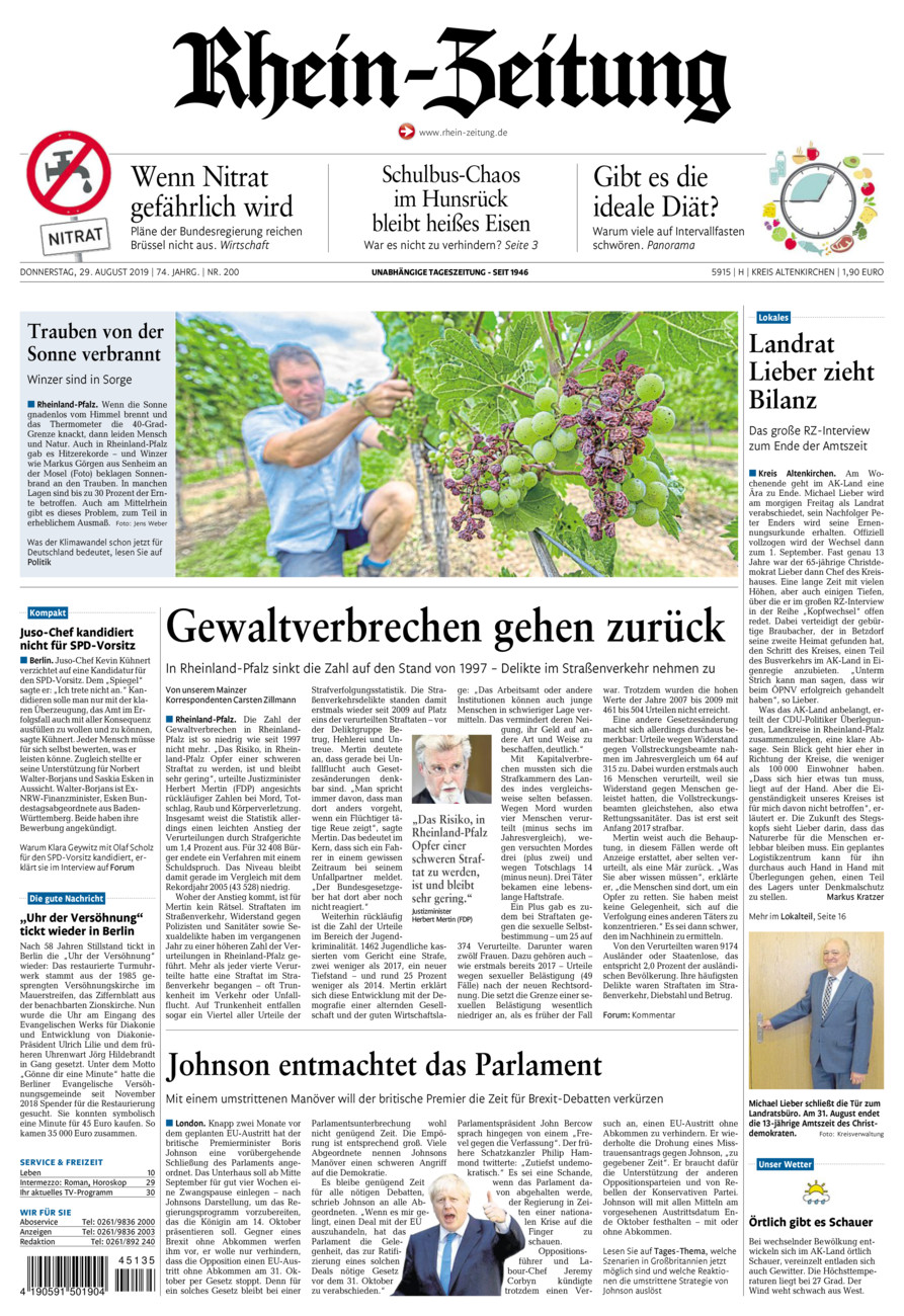 Rhein-Zeitung Kreis Altenkirchen vom Donnerstag, 29.08.2019