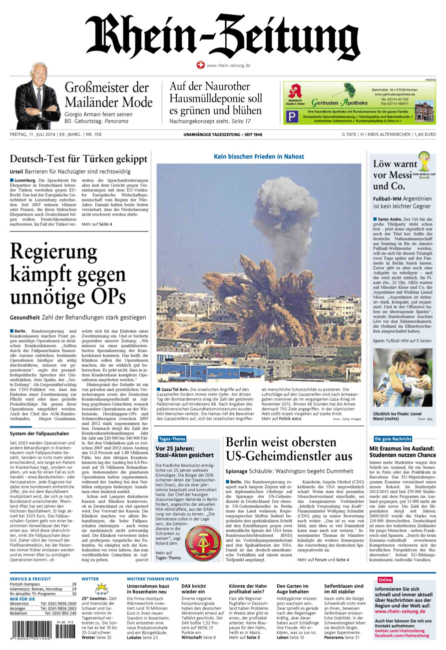 Rhein-Zeitung Kreis Altenkirchen vom Freitag, 11.07.2014