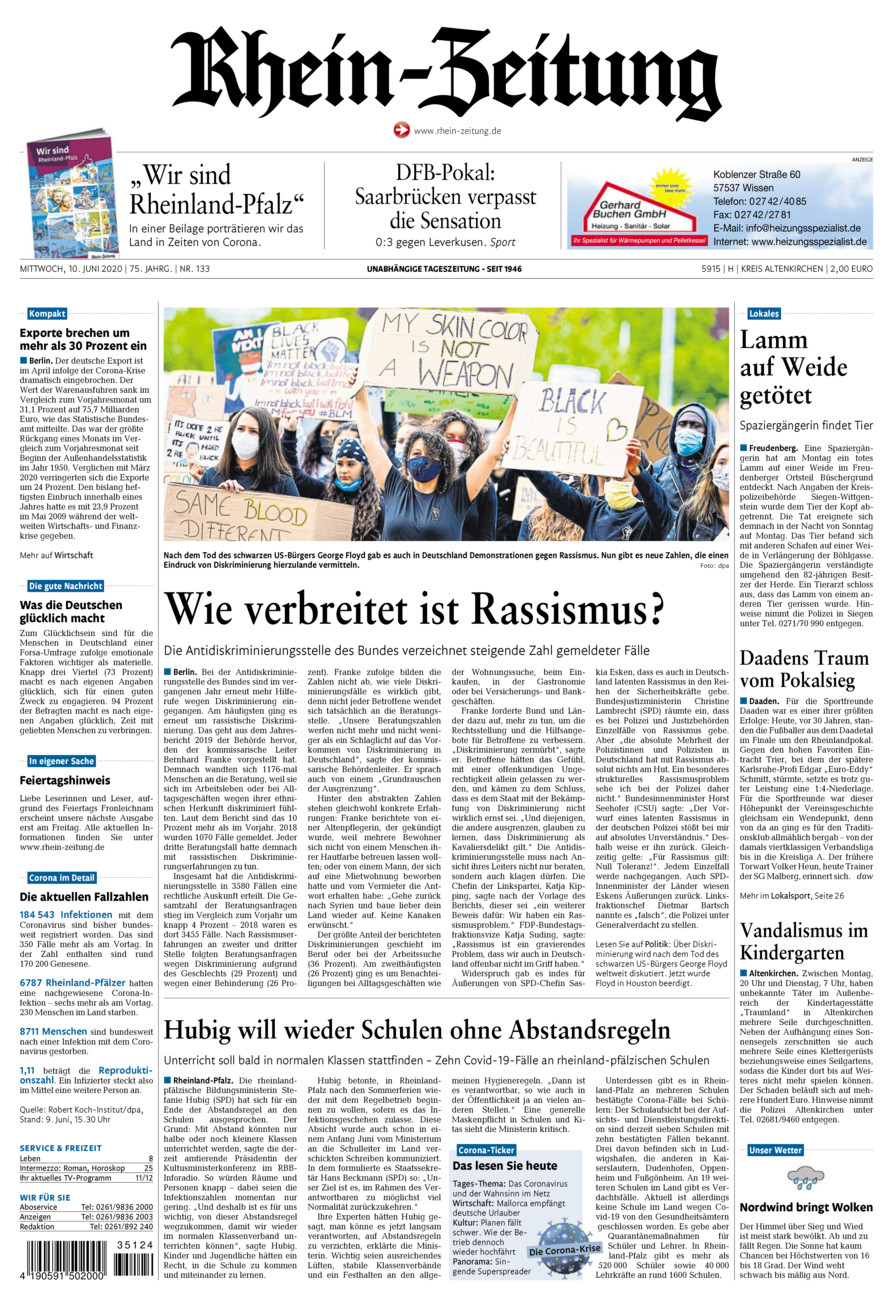 Rhein-Zeitung Kreis Altenkirchen vom Mittwoch, 10.06.2020