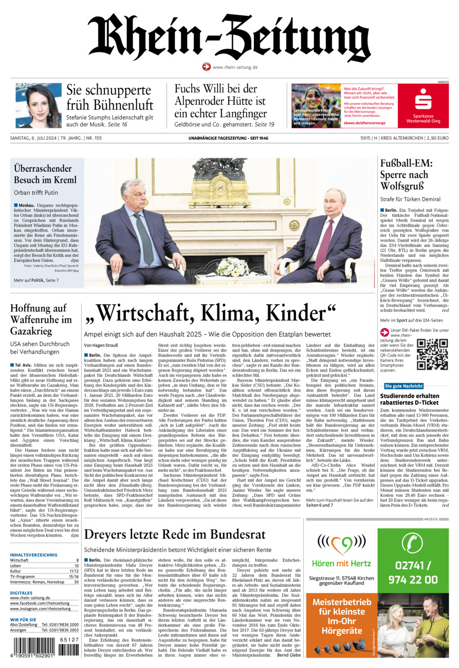 Rhein-Zeitung Kreis Altenkirchen vom Samstag, 06.07.2024