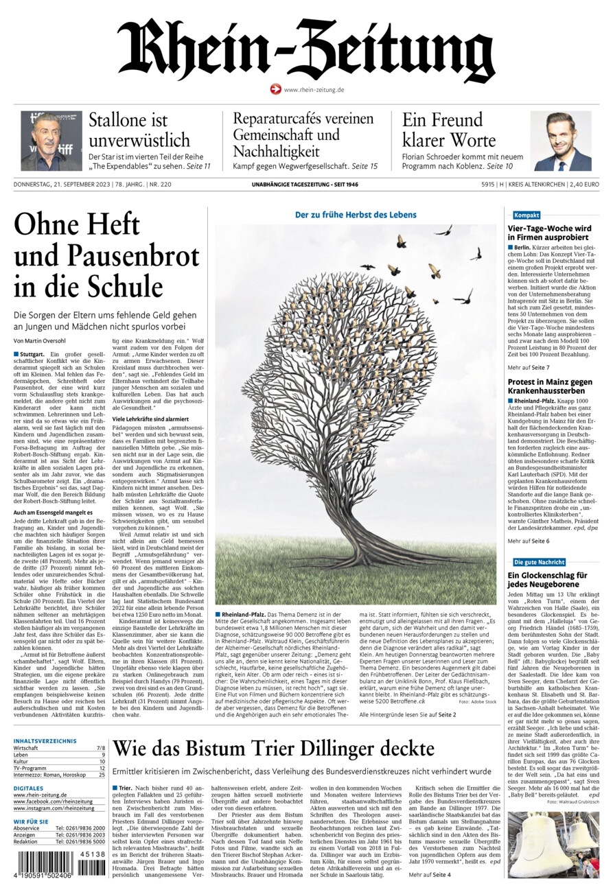 Rhein-Zeitung Kreis Altenkirchen vom Donnerstag, 21.09.2023