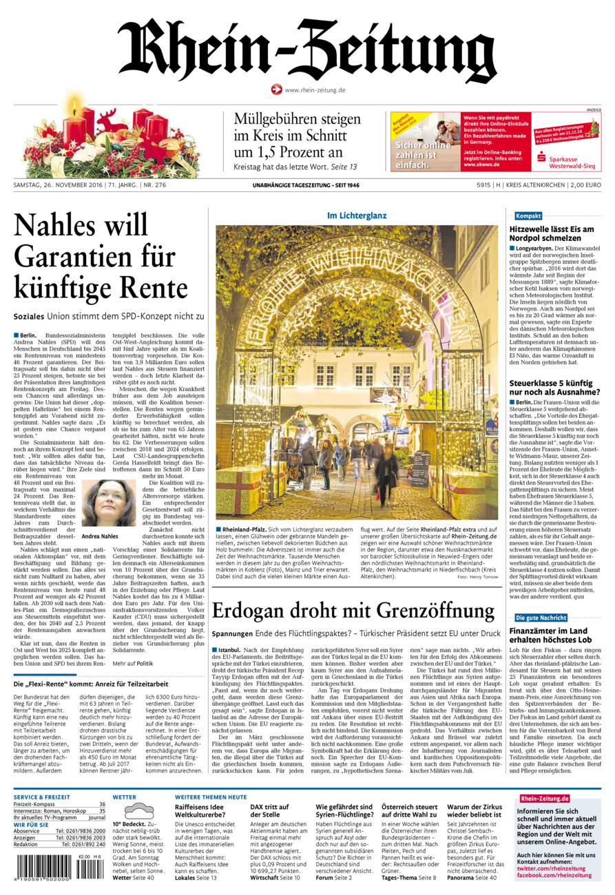 Rhein-Zeitung Kreis Altenkirchen vom Samstag, 26.11.2016