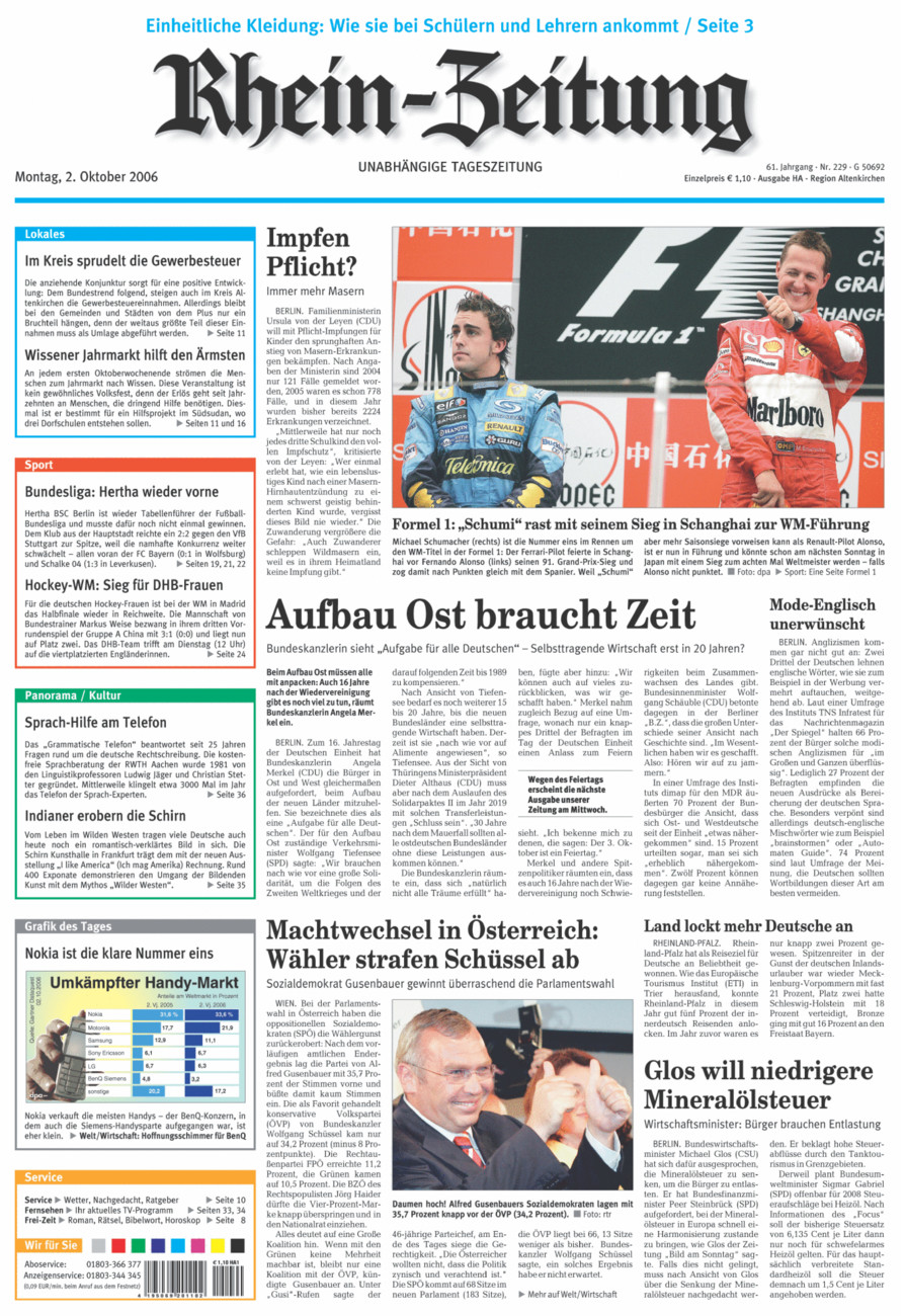 Rhein-Zeitung Kreis Altenkirchen vom Montag, 02.10.2006