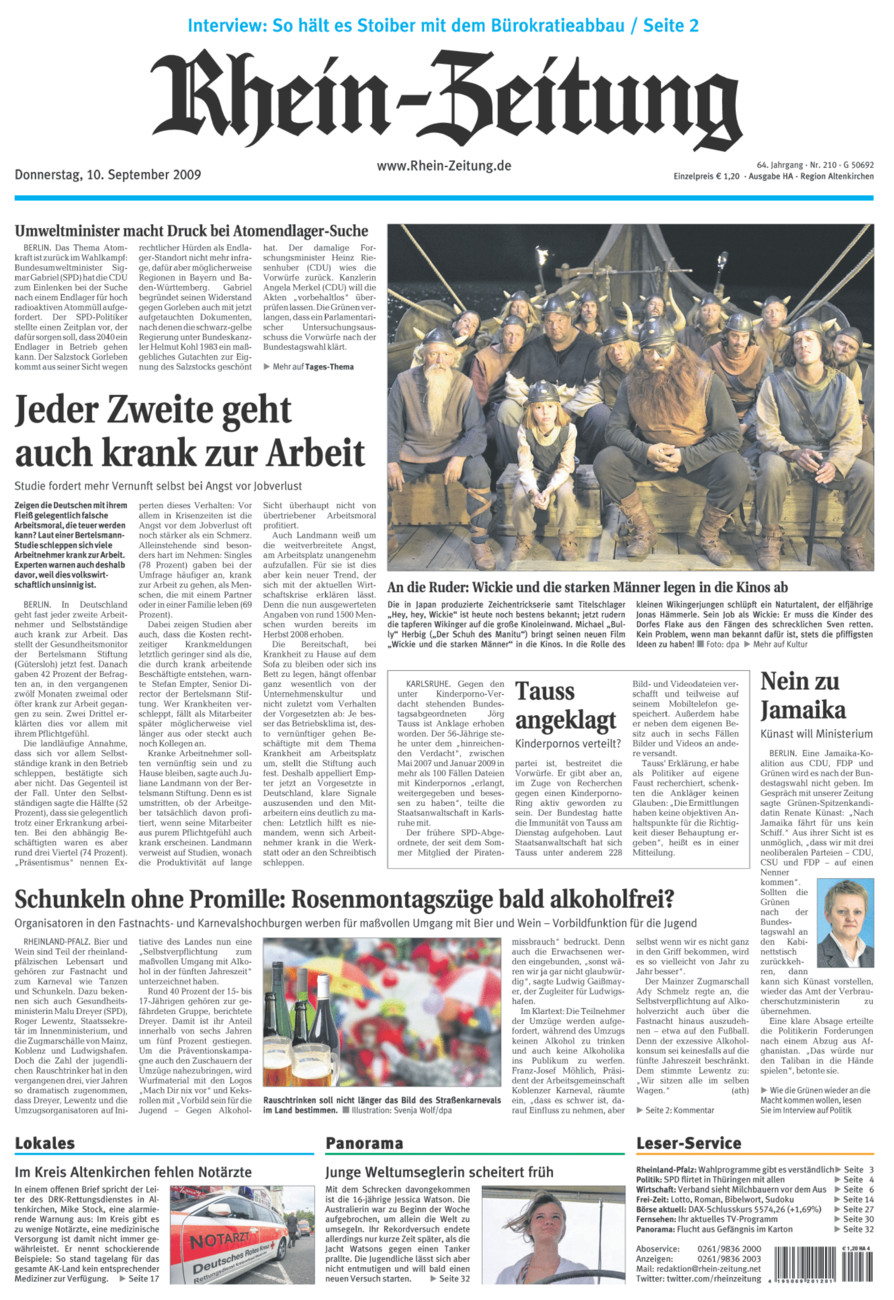 Rhein-Zeitung Kreis Altenkirchen vom Donnerstag, 10.09.2009