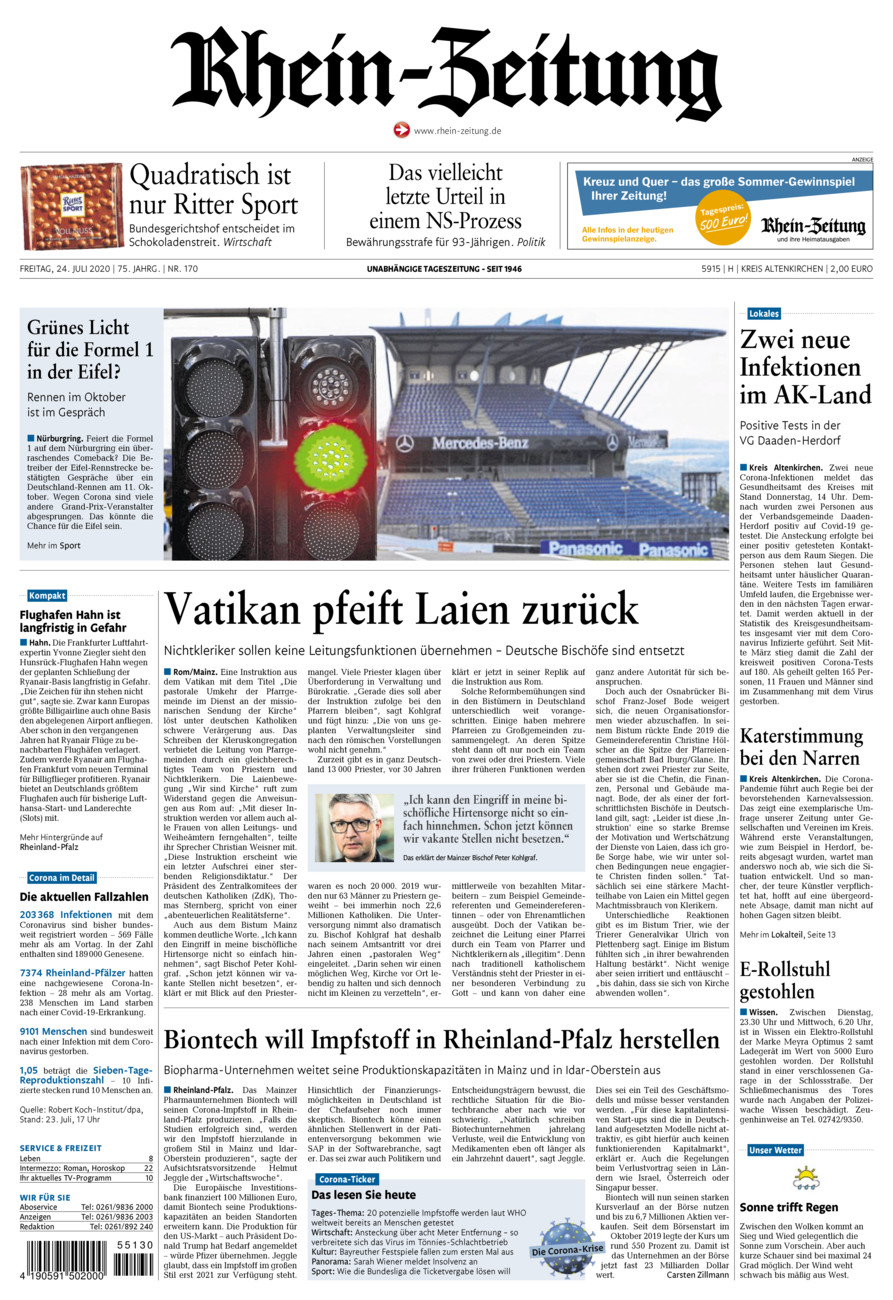 Rhein-Zeitung Kreis Altenkirchen vom Freitag, 24.07.2020
