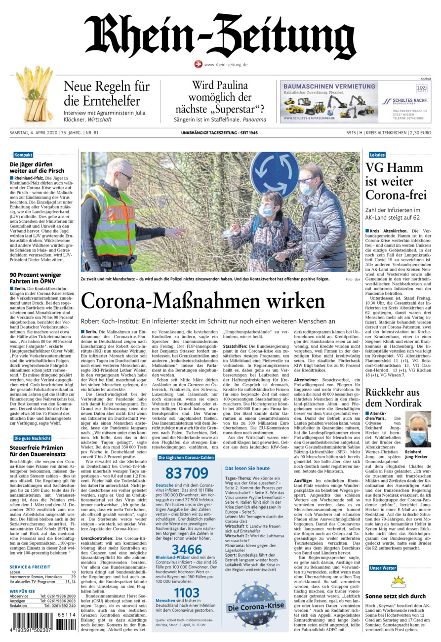 Rhein-Zeitung Kreis Altenkirchen vom Samstag, 04.04.2020