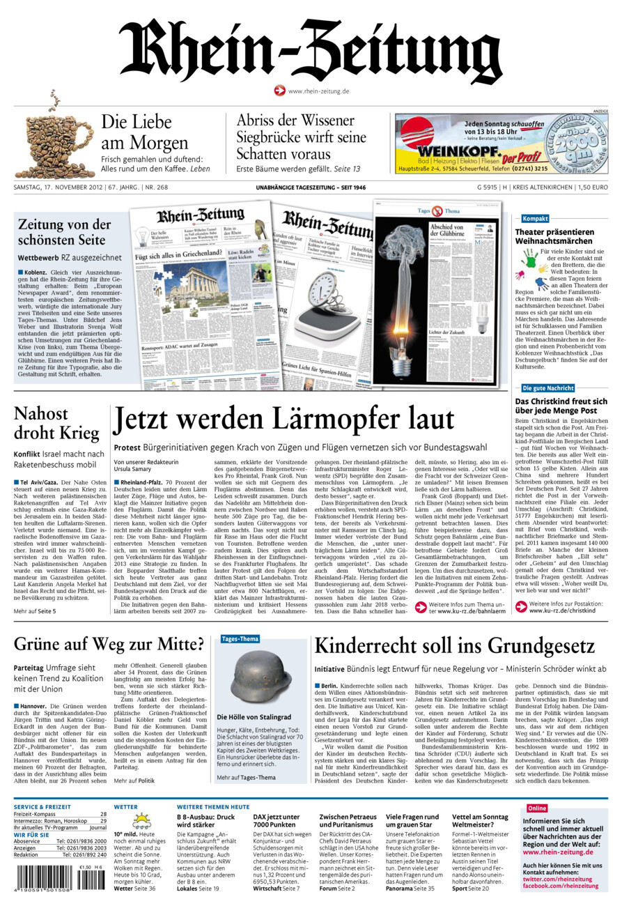 Rhein-Zeitung Kreis Altenkirchen vom Samstag, 17.11.2012