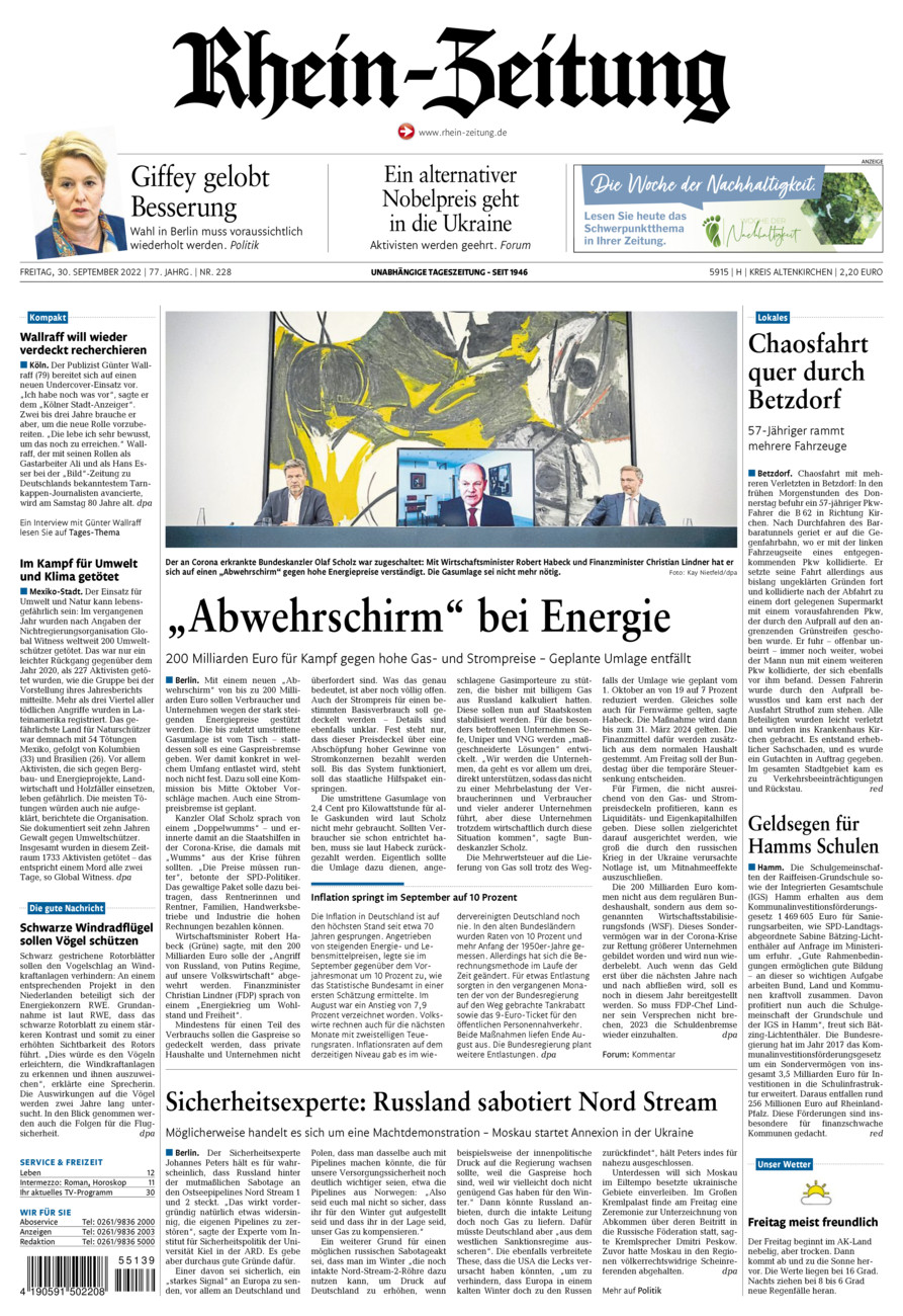Rhein-Zeitung Kreis Altenkirchen vom Freitag, 30.09.2022