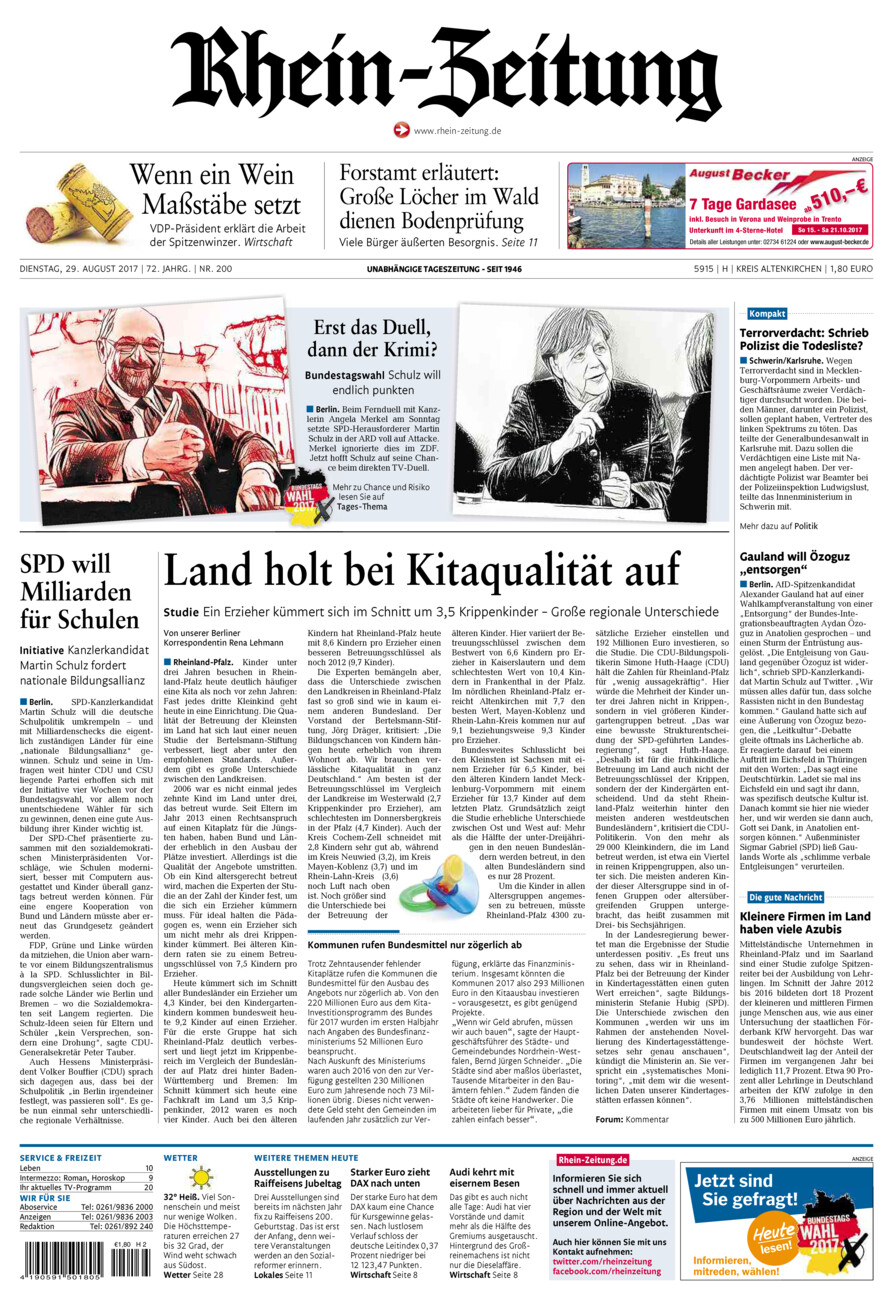 Rhein-Zeitung Kreis Altenkirchen vom Dienstag, 29.08.2017